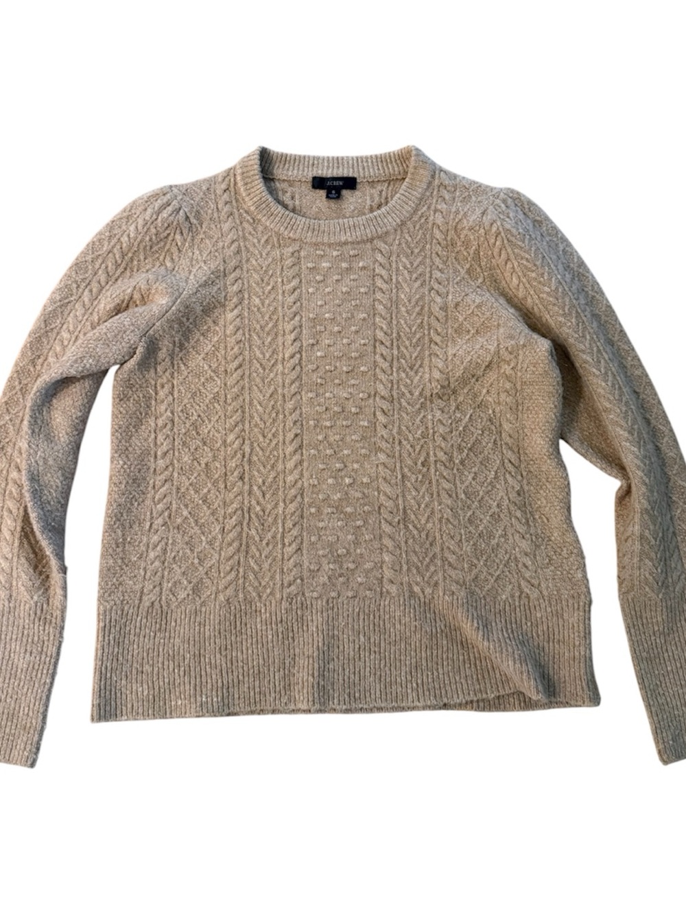 J. Crew Women's Textured Cable Crewneck Sweater - camel - Picture 1 of 4
